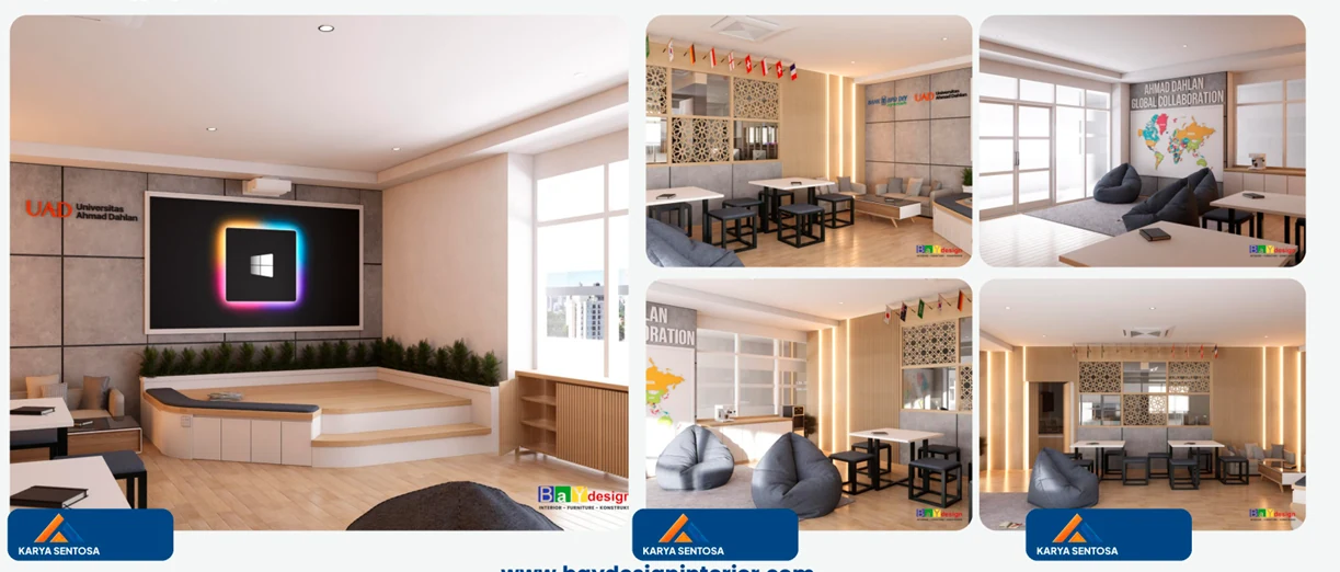 Kolase referensi desain interior ruang kolaborasi